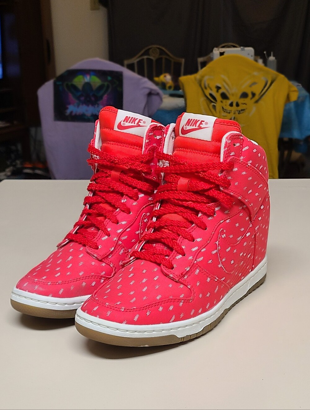 Nike Dunk Sky Hi Print Hyper Red casual wedge skateboard sneakers size 9